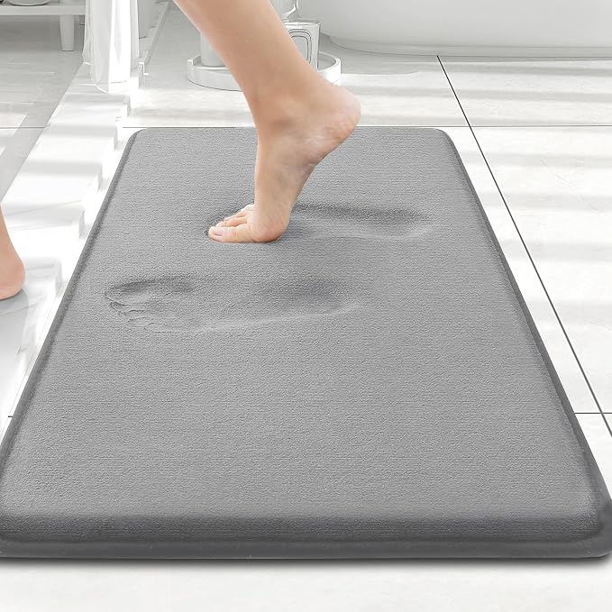 Smiry Memory Foam Bath Mat 24x16, Extra Soft and Absorbent Bathroom Rugs | Grey, Quick Dry Machine Washable Non-Slip Bath Mat for Bathroom Floor, Shower and Tub