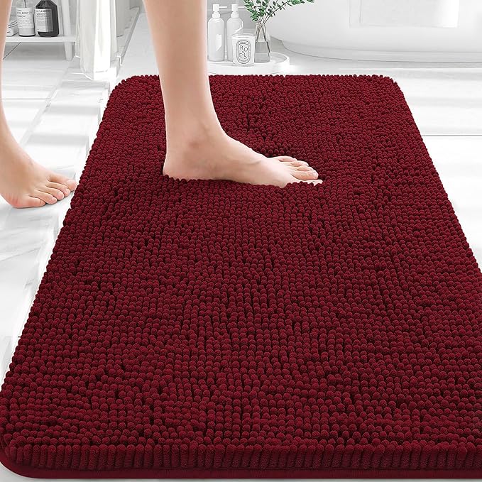 OLANLY Bathroom Rugs 36x24, Extra Soft Absorbent Chenille Bath Rugs | Burgundy, Quick-Drying Rubber Backing, Machine Washable Bath Mat for Bathroom Floor, Tub and Shower, Home Decor Accessories