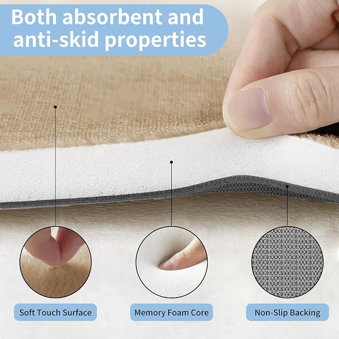Cupic Cupid Memory Foam Bath Mat 24"×20", U-Shaped Bathroom Rugs，Deep Khaki | Soft Touch, Cushioned Comfort, Non Slip Bathroom Mat, Super Absorbent & Quick Dry, Machine Washable for Shower, Tub & Vanity