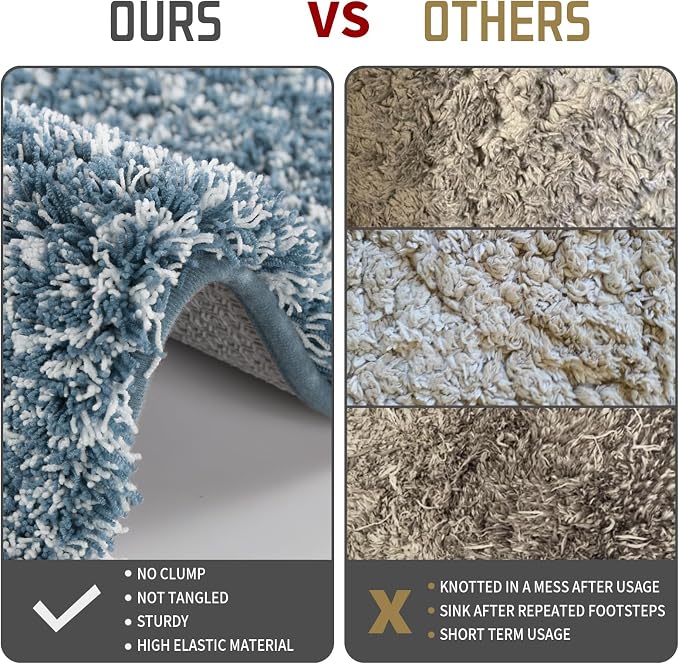 Yimobra Luxury Bathroom Rugs, Fluffy Bath Mats, Non Slip, Water Absorbent Microfiber, Machine Washable, Plush Runner Shower Rugs, Thick Matts for Bathroom Floor&Tub, 56" X 24", Denim Blue and White