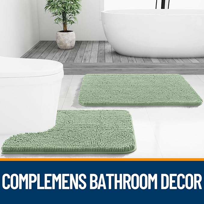 OLANLY Large Bathroom Rugs 70x46, Extra Soft Absorbent Chenille Bath Rugs | Sage Green, Quick-Drying Rubber Backing, Machine Washable Bath Mat for Bathroom Floor, Tub and Shower, Home Decor Accessories
