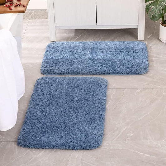 MIULEE Blue Soft Bathroom Rugs Set 2 Piece Soft Bath Mats 20x30 Inch | Soft Absorbent Microfiber Bath Rugs, Non Slip, Quick Dry, Fluffy Bath Rugs for Bathroom Floor Tub Showers, Machine Washable