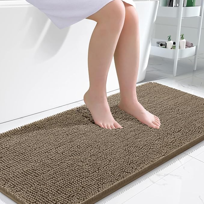 OLANLY Large Bathroom Rugs 50x30, Extra Soft Absorbent Chenille Bath Rugs | Tan, Quick-Drying Rubber Backing, Machine Washable Bath Mat for Bathroom Floor, Tub and Shower, Home Decor Accessories