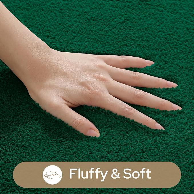 HOMEIDEAS 3 Piece Bathroom Rugs Set, Dark Green 17"x24"+20"x32"+20"x24" | Memory Foam, Ultra Soft, Super Absorbent Bath Mats, Non Slip Backing, U Shaped Toilet Rug for Bathroom, Tub and Shower