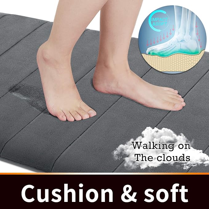 Yimobra Memory Foam Bath Mat, Super Soft Absorbent Bathroom Rug Non Slip, Quick Dry, Machine Washable Floor Carpet for Tub Shower, Home Decor Accessories, 24x17, Dark Gray