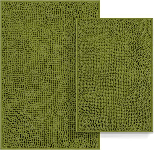 Bathroom Rugs Sets 2 Piece, Soft Absorbent Chenille Bath Mats Set, Dry Fast, Machine Washable Bathroom Carpet Set for Bathtub, 16x24+20x32 Inches, Sage Green