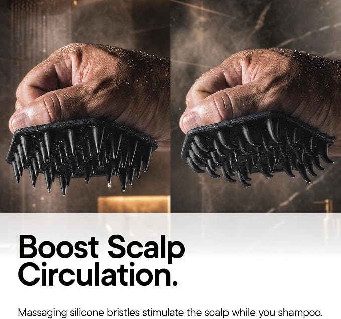 TOOLETRIES Silicone Scalp Scrubber & Hook Shampoo Brush, Scalp Brush for Hair Growth for Men & Women, Exfoliates Dandruff & Oil Build-up, Flexible Bristles for Thick, Thin, Wet & Dry Hair - Charcoal