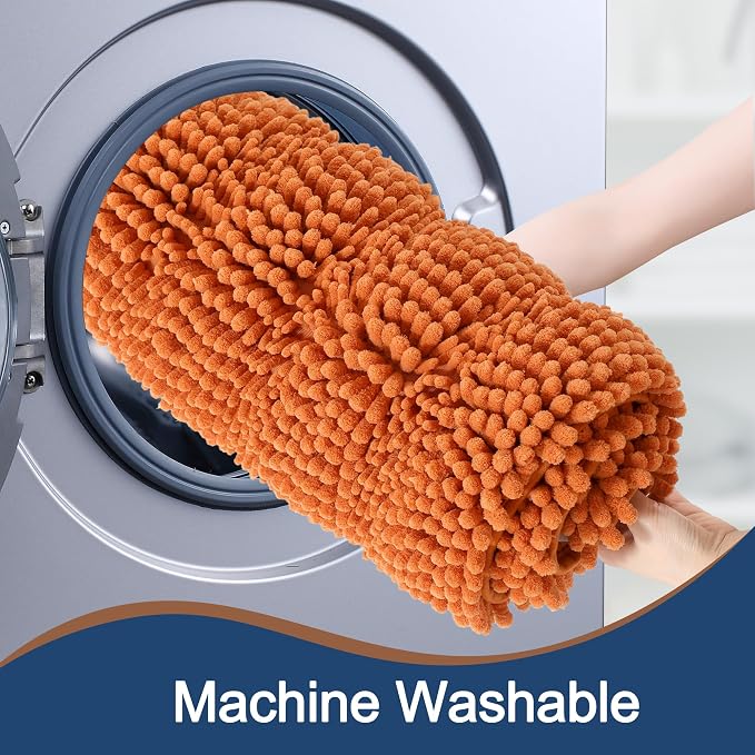 FLOLEOPA Non Slip Thick Shaggy Chenille Burnt Orange Bathroom Rug Sets 2 Piece, Thickened Hot Melt Rubber Bottom Bath Mats for Bathroom, Rugs Quick Dry Machine Washable Shower Mat