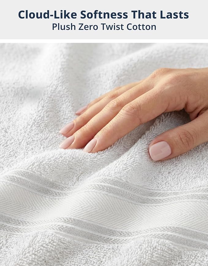 LANE LINEN Large Bath Towel Set Absorbent Quick Dry 100% Cotton - White | Bath Towels Set Of 4 - Fade-Resistant Color, Classic Terry Weave, Densely Woven, Coordinated Colors, Dobby Border Accent