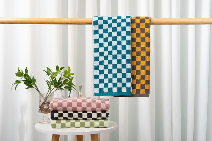 Hand Towels 5 Pack - Cotton Face Towels Soft, Absorbent, and Decorative Checkered Design for Bathroom, Kitchen, Gym, and Spa - 13 x 29 Inches for Any Occasion