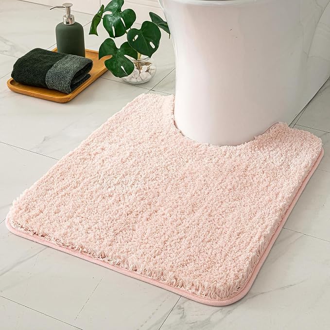 MIULEE Blush Bathroom Rugs Set 2 Piece Soft Bath Mats 20x20+16x24 Inch | Absorbent Microfiber Bath Mat and U-Shaped Toilet Rug, Non Slip, Quick Dry, for Bathroom Floor Tub Showers, Machine Washable
