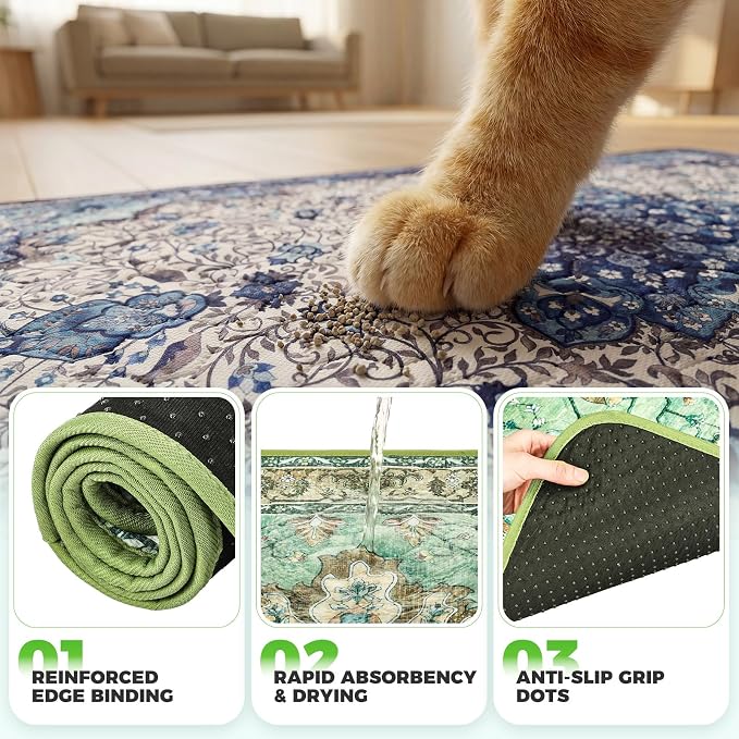Hompet Cat Litter Mat 2 Pack, 24x36 Large Machine Washable Trapping Mats for Cats, Super Absorbent & Urine-Proof Cat Litter Box Mat for Floor, Waterproof & Non Slip Kitty Litter Rug