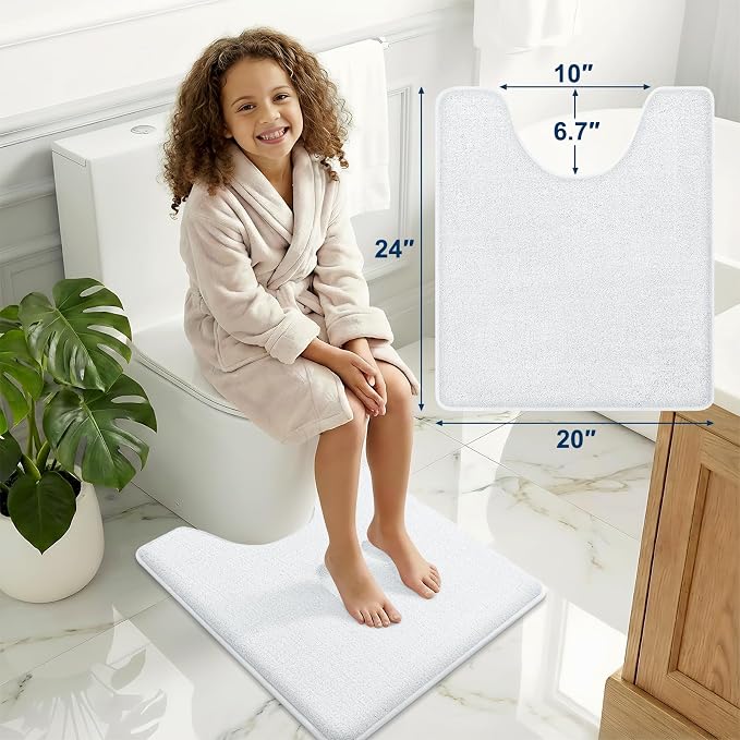 Smiry Memory Foam Toilet Rugs U Shaped 24x20, Extra Soft Bath Mat | White Quick Dry, Machine Washable Bath Mats for Bathroom, Shower, Tub and Home Decor Accessories
