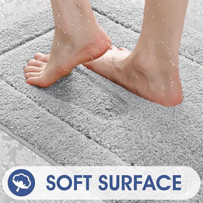 IM HOME Bathroom Rugs Sets 2 Pieces, Ultra Soft Thick Plush Fluffy Microfiber Absorbent Bath Mat, Non-Slip Backing, Machine Washable Bath Mats for Bathroom (24"x17" + U Shape 24"x20", Grey)