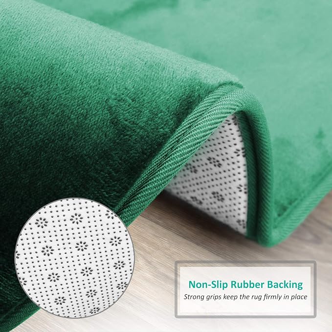 Clara Clark Bathroom Rugs, Velvet Memory Foam Bath Mat, Non-Slip, Machine Washable Bath Rugs - Dries Quickly, Ultra Soft Plush Bath Mats for Bathroom, 17 x 24, Hunter Green