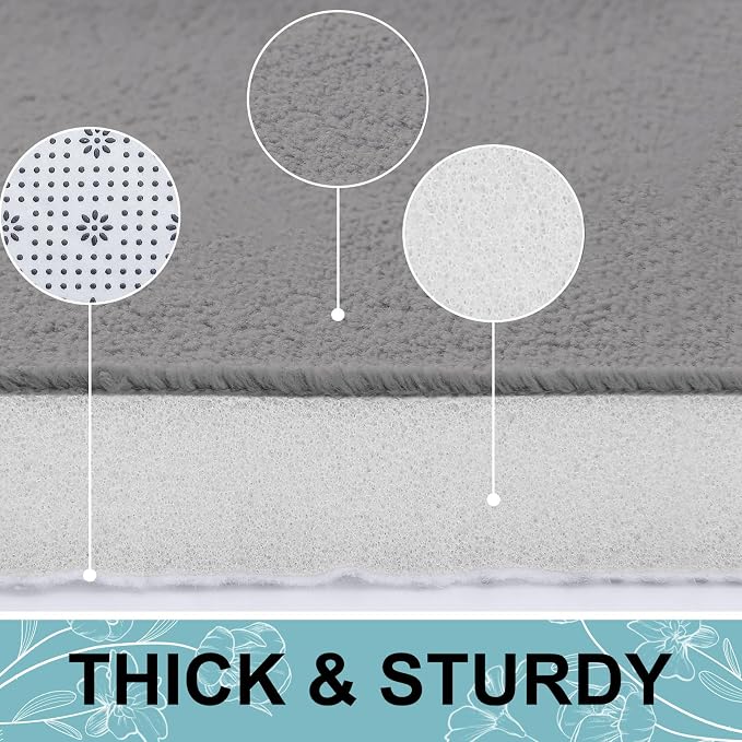 Smiry Memory Foam Bath Mat 47x17, Extra Soft and Absorbent Bathroom Rugs | Grey, Quick Dry Machine Washable Non-Slip Bath Mat for Bathroom Floor, Shower and Tub