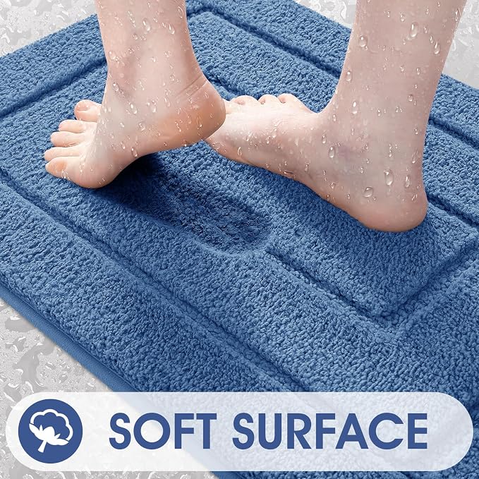 IM HOME Bathroom Rugs Sets 3 Piece, Ultra Soft Plush Fluffy Microfiber Absorbent Bath Mat, Non-Slip Backing, Machine Washable Bath Mats for Bathroom Floor, Tub, Toilet and Shower, Blue/Bordered