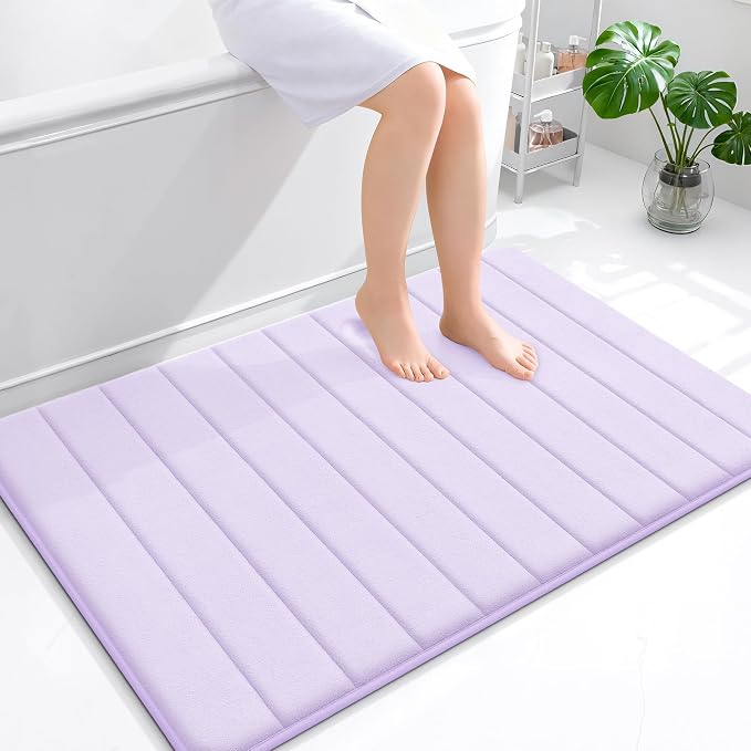 OLANLY Memory Foam Large Bath Mat 44x32, Super Soft Absorbent Bathroom Rugs | Lavender, Quick Dry Bath Rug, Machine Washable Shower Floor Mats, Bathmat Carpet for Bathroom Floor, Tub and Shower