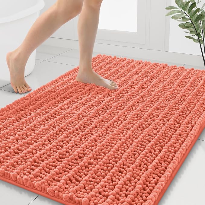 Smiry Bathroom Rugs 40X32, Extra Soft Rubber Backing Chenille Bath Mats | Coral Machine Washable Non Slip Quick Dry Bath Mats for Bathroom Floor, Tub, Shower, Home Decor Accessories