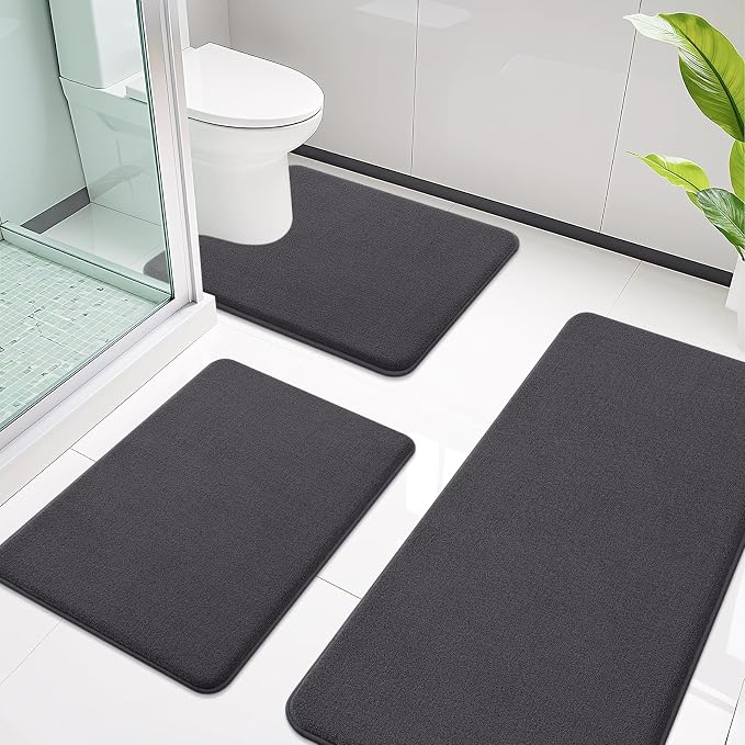 Smiry Memory Foam Toilet Rugs U Shaped 24x20, Extra Soft Bath Mat | Dary Grey Quick Dry, Machine Washable Bath Mats for Bathroom, Shower, Tub and Home Decor Accessories
