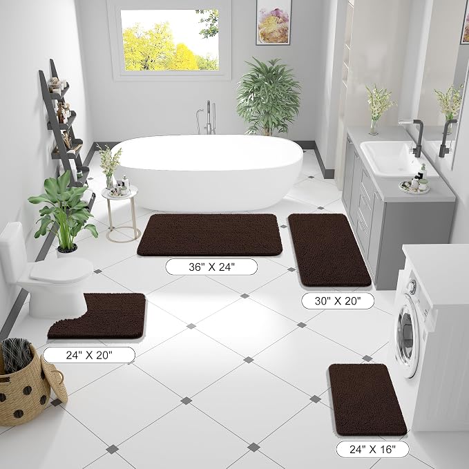 OLANLY Bathroom Runner Rugs 45x27, Extra Soft Absorbent Chenille Bath Rugs | Brown, Quick-Drying Rubber Backing, Machine Washable Long Bath Mat for Bathroom Floor, Tub and Shower, Home Decor Accessories