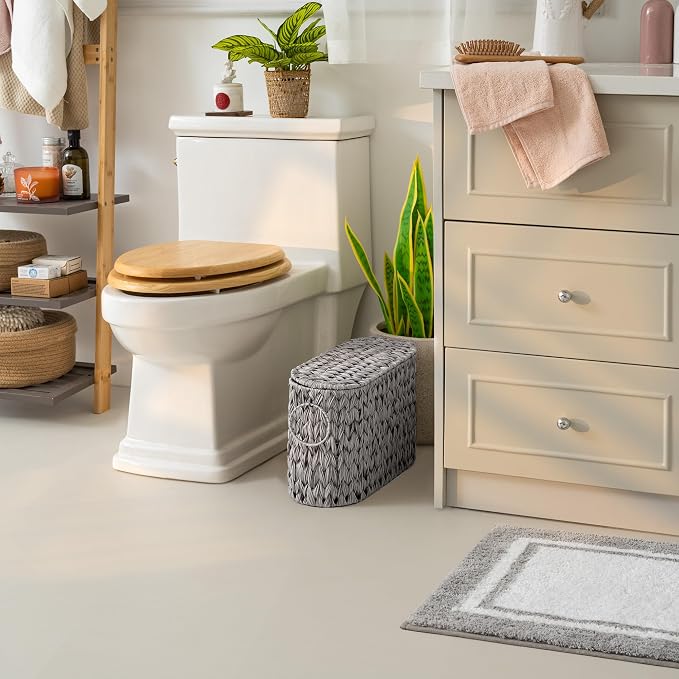 GRANNY SAYS Toilet Paper Storage Basket with Lid and Handle, Durable Toilet Paper Holder, Waterproof Bathroom Organizers and Storage, Wicker Basket for Bathroom Storage, Grey