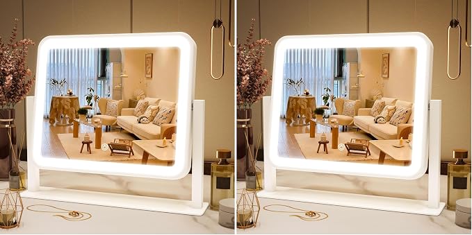 FENNIO Vanity Mirror with Lights 14"×12" Makeup Mirror with Lights,Lighted Vanity Mirror Tabletop,Smart Touch with 3-Color Lighting,Dimmable,for Vanity Desk Tabletop (Pack of 2)