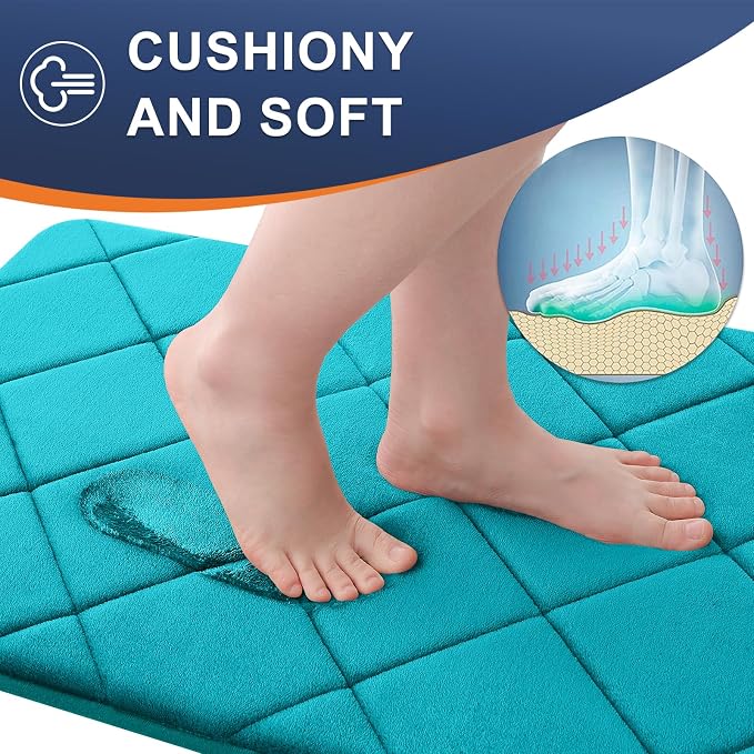 OLANLY Memory Foam Bath Mat 44x24, Ultra Soft and Absorbent Bathroom Rugs | Teal, Quick Dry, Machine Washable Shower Bath Rugs, Comfortable Bath Carpet for Bathroom Floor, Tub and Shower
