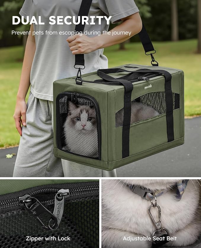 Pecute Cat Carrier Stable, Pet Carrier with Privacy Partition,Green | Safe For Car Travel, Stable Steel Frame, Soft-Sided Pet Carrier Bag For Dogs And Cats Up To 15lbs, Foldable Design,XL.