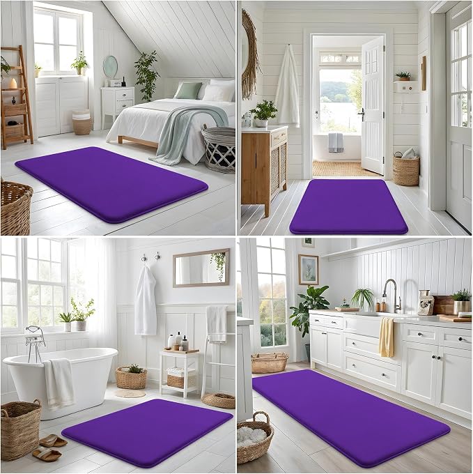 Smiry Memory Foam Bath Mat 36x24, Extra Soft and Absorbent Bathroom Rugs | Deep Purple, Quick Dry Machine Washable Non-Slip Bath Mat for Bathroom Floor, Shower and Tub