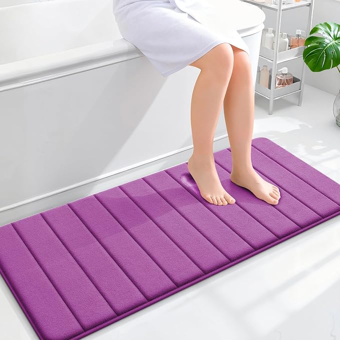 OLANLY Memory Foam Long Bathroom Rugs Runner 47x20, Super Soft Absorbent | Purple, Quick Dry Bath Mat, Machine Washable Shower Floor Rugs, Bathmat Carpet for Bathroom Floor, Tub and Shower