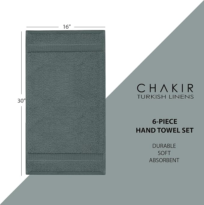 Chakir Turkish Linens | Hotel & Spa Quality 100% Cotton Premium Turkish Towels | Soft & Absorbent (6-Piece Hand Towels) | 100% cotton hand towels, 6-pack 16x30, OEKO-TEX certified, soft absorbent for the bathroom