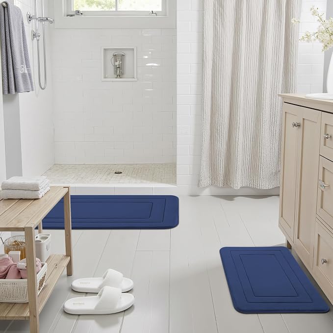 Cupic Cupid Memory Foam Bath Mat 20"×32", Non Slip Bathroom Rugs, Navy Blue | Soft Touch, Cushioned Comfort, Non Slip Bathroom Mat, Super Absorbent & Quick Dry, Machine Washable for Shower, Tub & Vanity