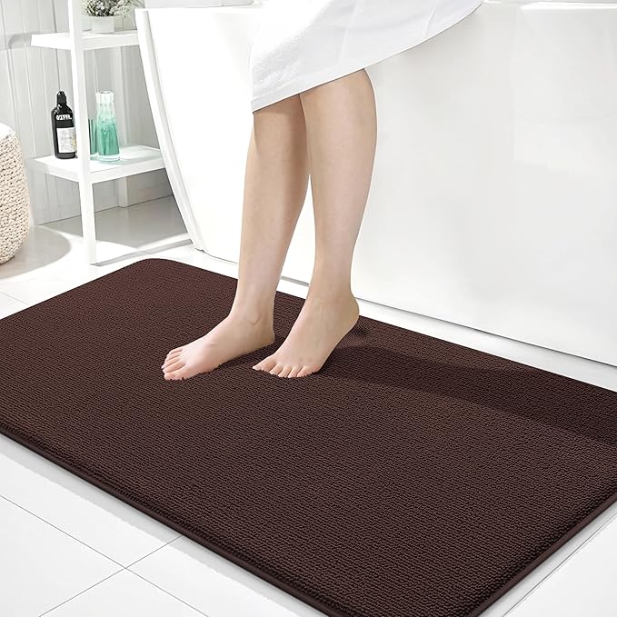 OLANLY Memory Foam Bathroom Runner Rugs 44x24, Absorbent Long Mat, Brown | Soft Quick Dry Bath Rugs, Non-Slip Carpet, Machine Washable Mat for Bathroom Floor, Tub and Shower, Home Decor Accessories