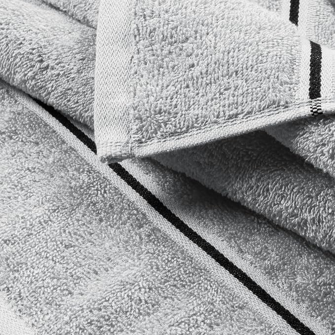 MyOwn Ultra Soft 6 Pack Cotton Towel Set, Contains 2 Bath Towels 28x55 inch, 2 Hand Towels 16x24 inch & 2 Wash Coths 12x12 inch, Ideal Everyday use, Compact & Lightweight - Light Grey