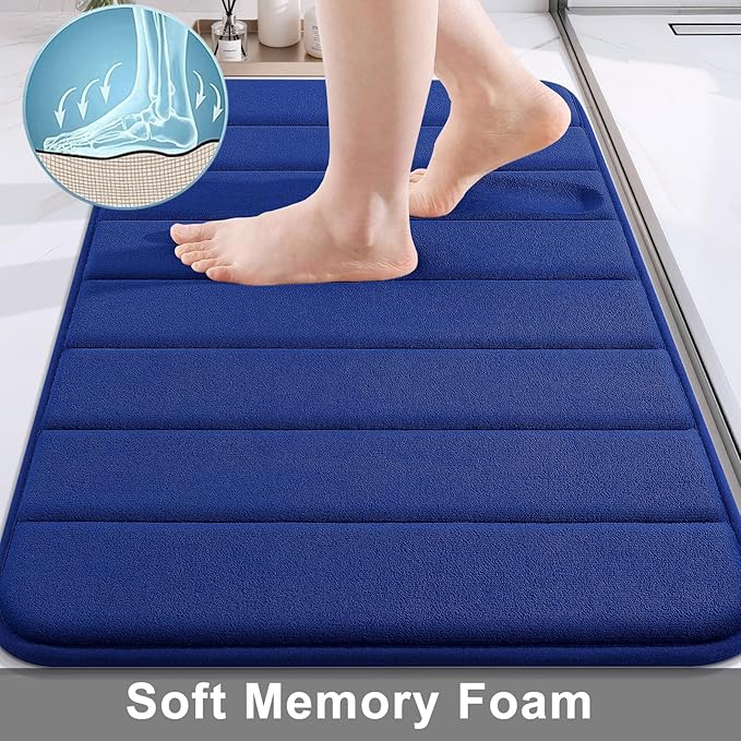 Buganda Memory Foam Bath Mat, 70" x 24", Ultra Soft and Non-Slip Bathroom Rugs, Water Absorbent and Machine Washable Bath Rug Runner for Bathroom, Shower, and Tub, Navy Blue | Navy Blue, Machine Washable Quick Dry Bath Mats for Bathroom Floor, Shower a...
