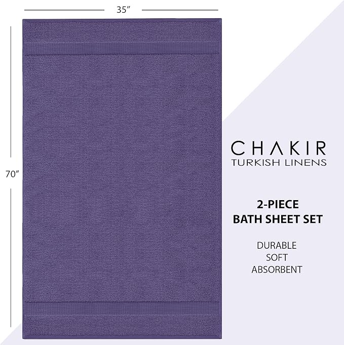 Chakir Turkish Linens 100% Cotton 2-Pack Bath Sheets 35x70, Plum | 100% cotton bath sheets, 35x70 oversized, OEKO-TEX certified, soft plush and absorbent