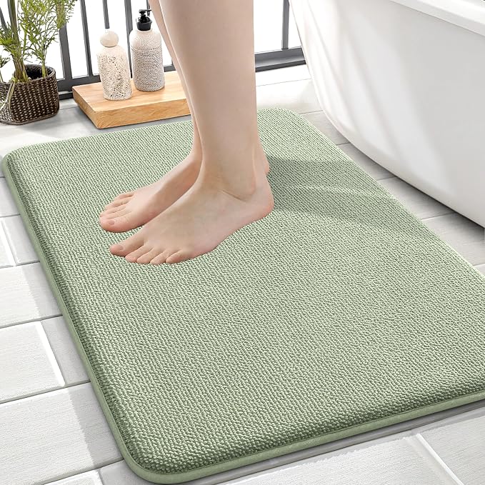 OLANLY Memory Foam Small Bathroom Rug 24x16, Absorbent Bath Mat, Sage Green | Soft Quick Dry Bath Rugs, Non-Slip Carpet, Machine Washable Mat for Bathroom Floor, Tub and Shower, Home Decor Accessories