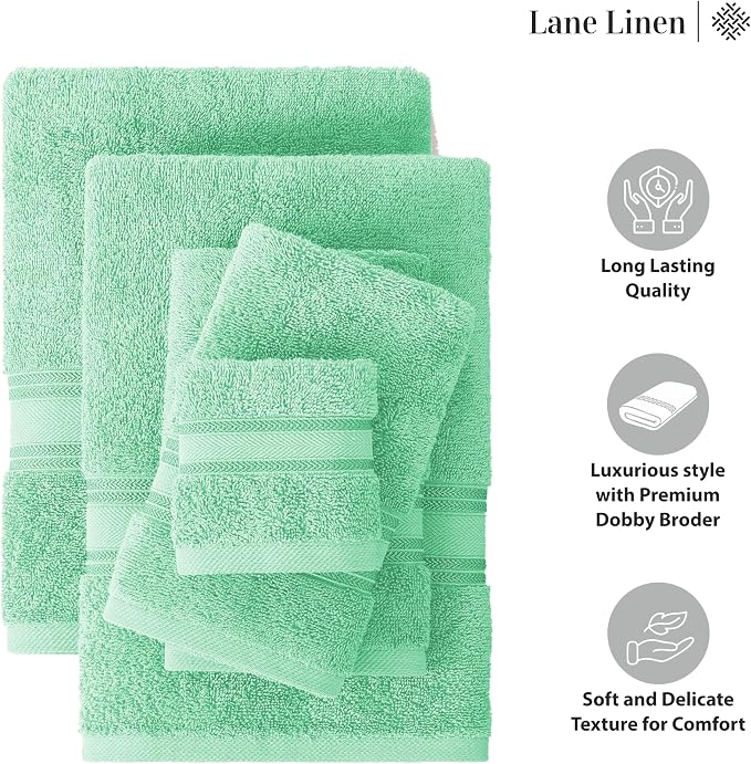 LANE LINEN Luxury Bath Towels Set - 3 Piece Set, 100% Cotton Bathroom Towels, Zero Twist, Quick Shower Towels, Absorbent Bath Towel, Super Soft, 1 Bath Towel, 1 Hand Towel, 1 Wash Cloths - Aqua Sky