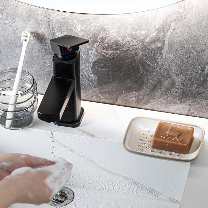 Gomakren Ceramic Soap Dish for Bar Soap 5.5in Cross Soap Saver Tray, Beige | Prevents soggy soap, non-slip bottom, easy to clean, bathroom soap holder, multi-use for sink shower, sponge butter & jewelry
