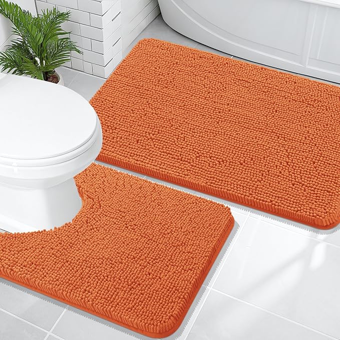 OLANLY Chenille Bathroom Rugs Mats Sets 2 Piece, 36"x24"+24"x20", Clay | Soft Absorbent Bath Mat and U-Shaped Contour Toilet Rug Set, Quick Dry, Machine Washable Bath Carpet, Home Decor Accessories