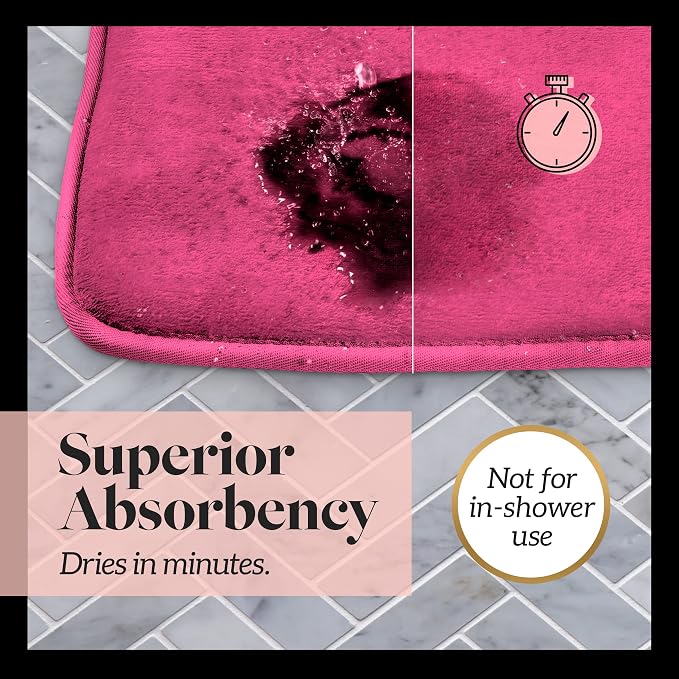 Memory Foam Bath Mat Non Slip Absorbent Super Cozy Velvet Bathroom Rug Carpet (60 inches X 24 inches, Fuschia)