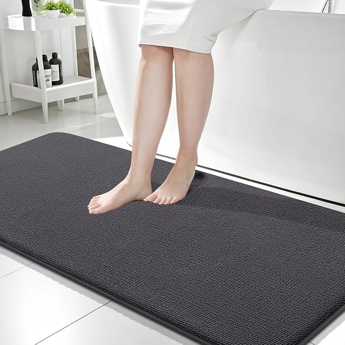 OLANLY Memory Foam Bathroom Runner Rug 59x24, Absorbent Long Mat, Dark Grey | Soft Quick Dry Bath Rugs, Non-Slip Carpet, Machine Washable Mat for Bathroom Floor, Tub and Shower, Home Decor Accessories