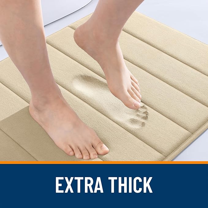 OLANLY Memory Foam Long Bathroom Rugs Runner 47x17, Super Soft Absorbent | Beige, Quick Dry Bath Mat, Machine Washable Shower Floor Rugs, Bathmat Carpet for Bathroom Floor, Tub and Shower