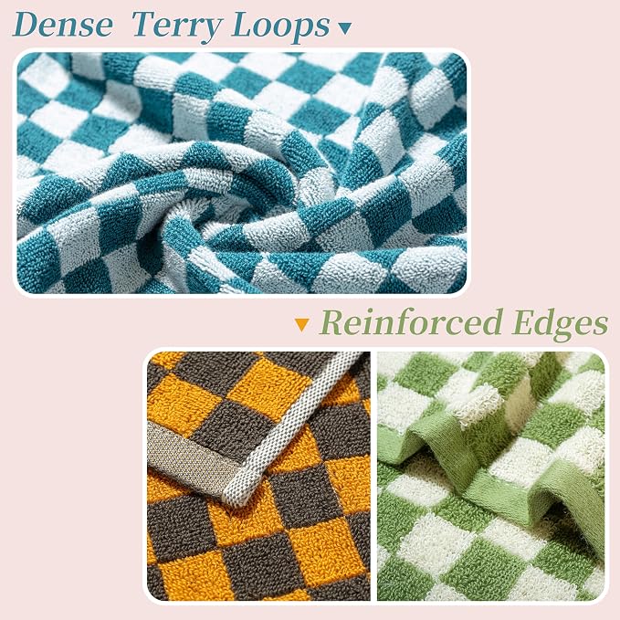 Hand Towels 10 Pack - Cotton Face Towels Soft, Absorbent, and Decorative Checkered Design for Bathroom, Kitchen, Gym, and Spa - 13 x 29 Inches for Any Occasion