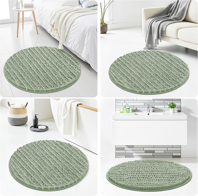 Smiry Bathroom Rugs Round 30X30, Extra Soft Rubber Backing Bath Mats | Sage Green Machine Washable Non Slip Quick Dry Bath Mats for Bathroom Floor, Tub, Shower, Home Decor Accessories