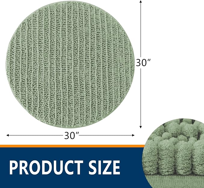 Smiry Bathroom Rugs Round 30X30, Extra Soft Rubber Backing Bath Mats | Sage Green Machine Washable Non Slip Quick Dry Bath Mats for Bathroom Floor, Tub, Shower, Home Decor Accessories
