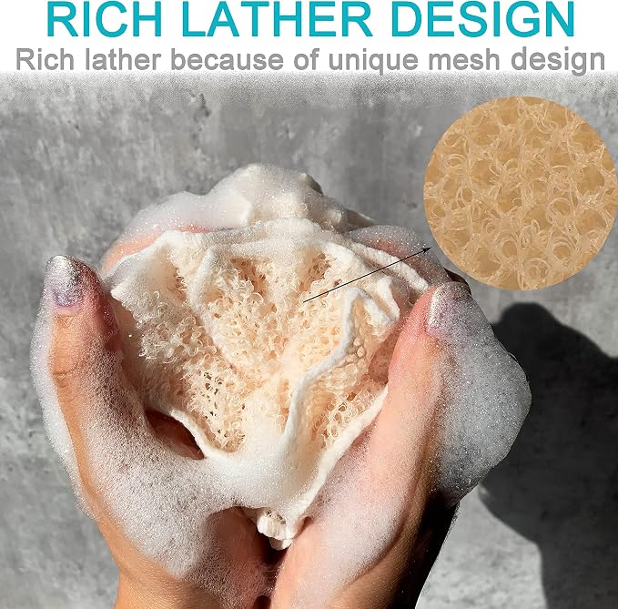Super Exfoliating Home Spa Weave Loofah Shower Sponge Pouf Mesh Brush - Bath Spa Puff Scrubber Ball - Face Body Poof - Rich Foams Bubble（4.7" Each） Pack of 4