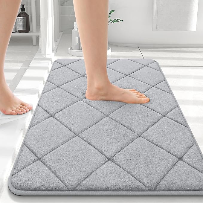OLANLY Memory Foam Bath Mat 36x24, Ultra Soft and Absorbent Bathroom Rugs | Light Gray, Quick Dry, Machine Washable Shower Bath Rugs, Comfortable Bath Carpet for Bathroom Floor, Tub and Shower