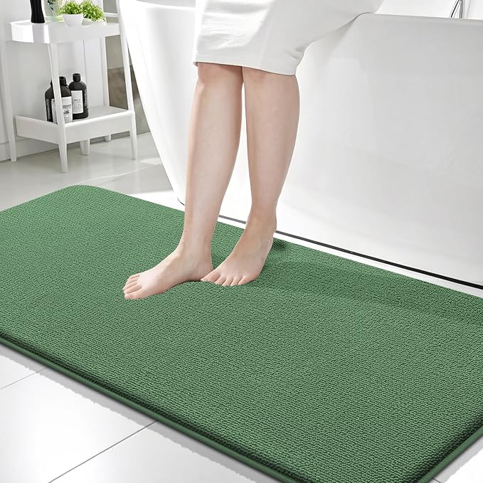 OLANLY Memory Foam Bathroom Runner Rugs 59x24, Long Bath Mats, Olive Green | Soft Quick Dry Bath Rugs, Non-Slip, Absorbent Machine Washable Mat for Bathroom Floor, Tub and Shower, Home Decor Accessories